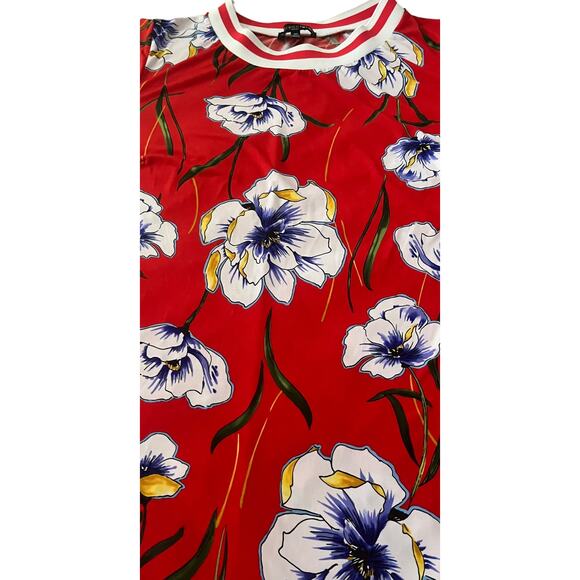 MADISON LEIGH BELOW KNEE/MIDI TUNIC DRESS, WOMENS, 3X, RED - BLUE YELLOW FLORAL - Picture 6 of 10